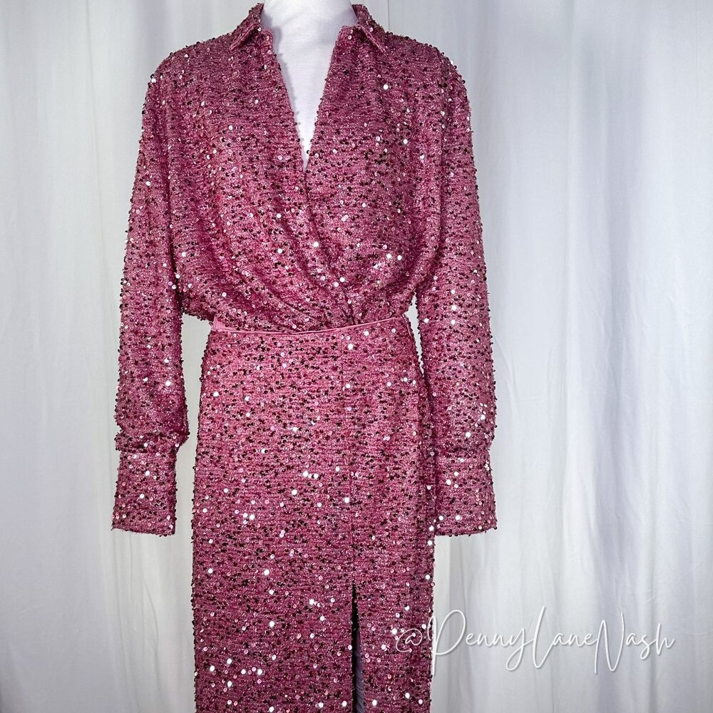 Fashion Nova Mauve Rain On Me Sequin Skirt Set - Picture 13 of 15